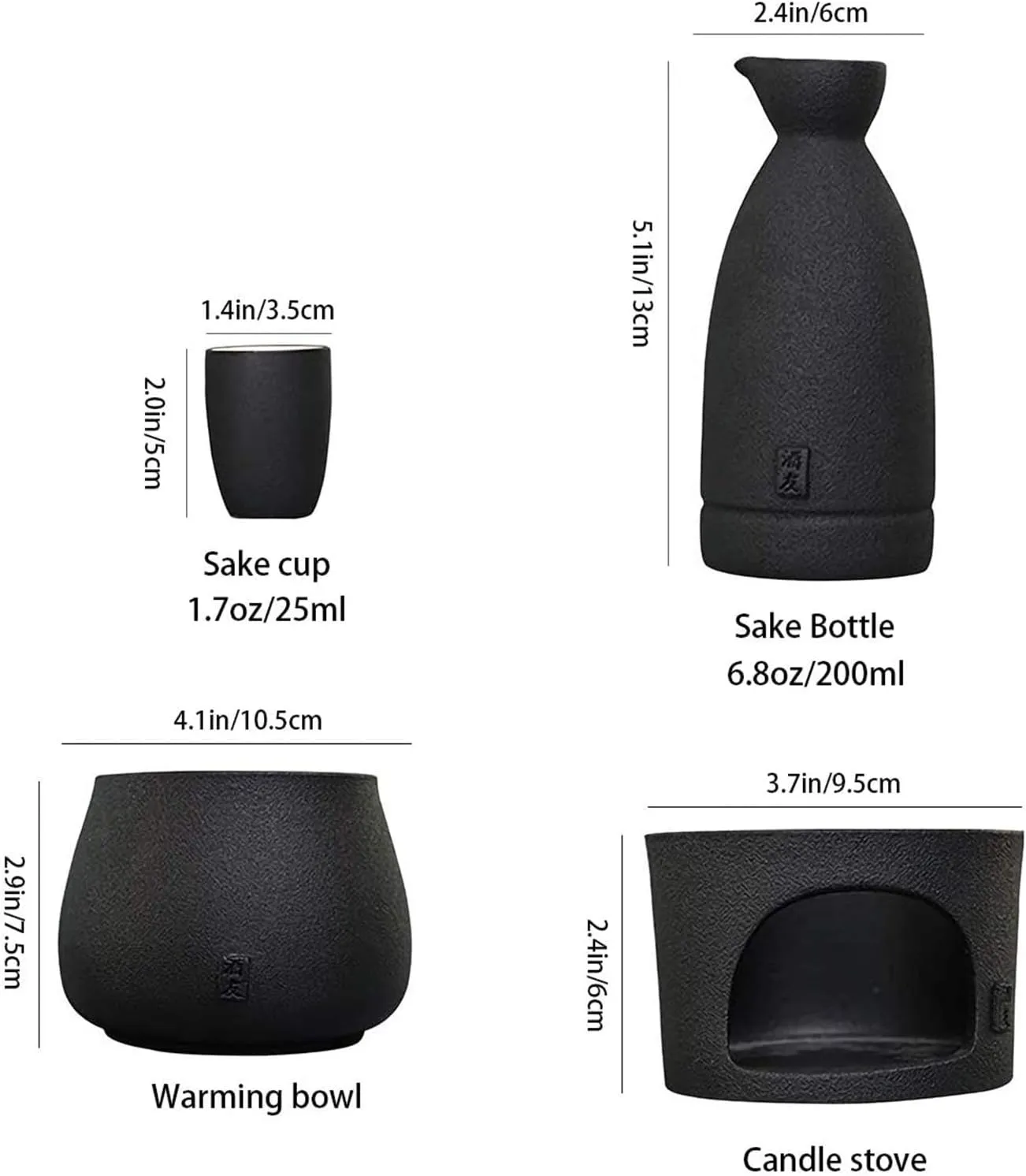 Ceramic Sake Set,Sake Set and Cups with Warmer, Sake Storage Gift Bag, Traditional Porcelain Pottery Hot Saki Drink, 9-Piece Include 1 Stove 1 Warming Bowl 1 Sake Bottle (A Sake Set)