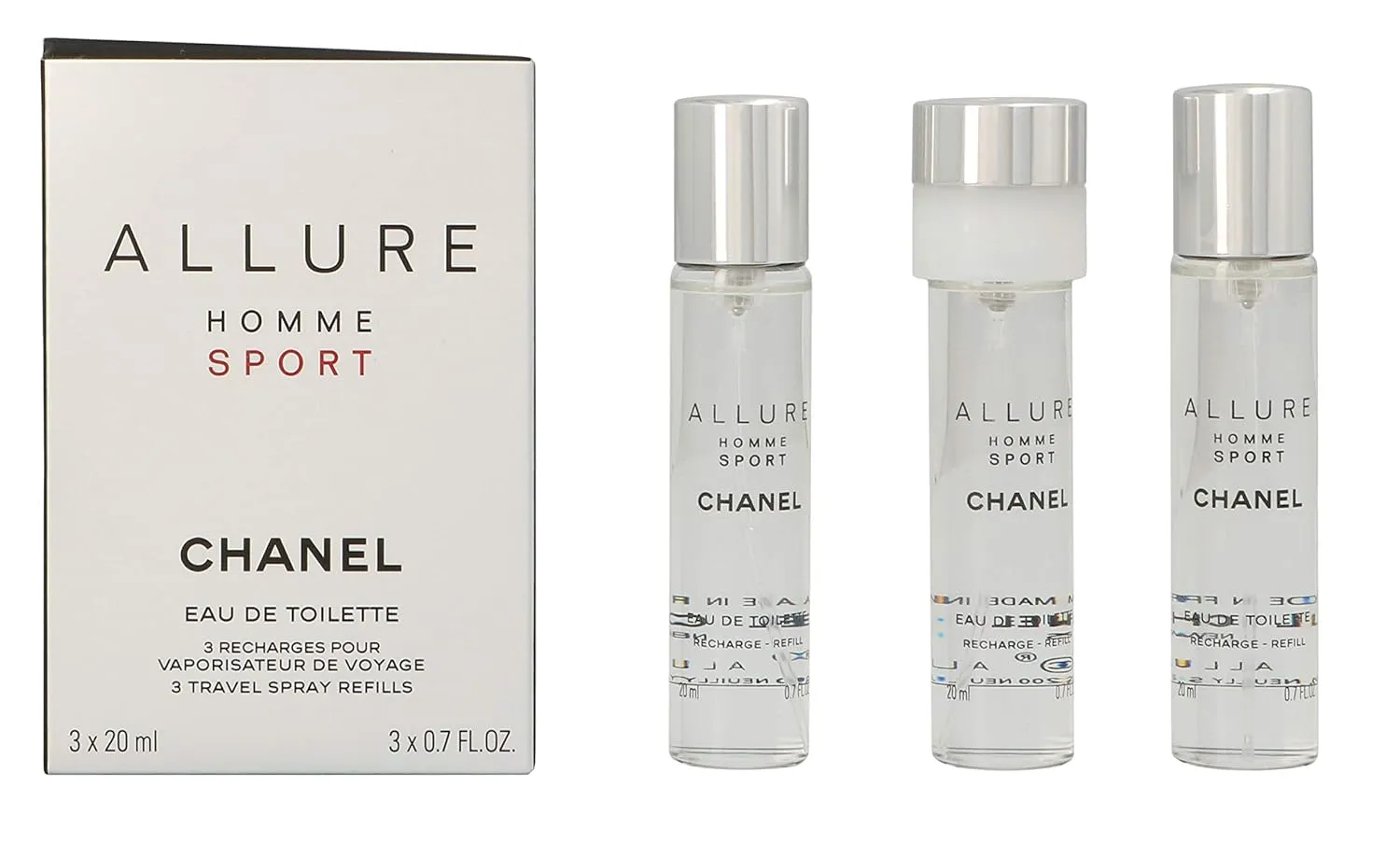 Chanel Allure Homme Sport Eau De Toilette Travel Spray Refills (3 Refills) 3x20ml