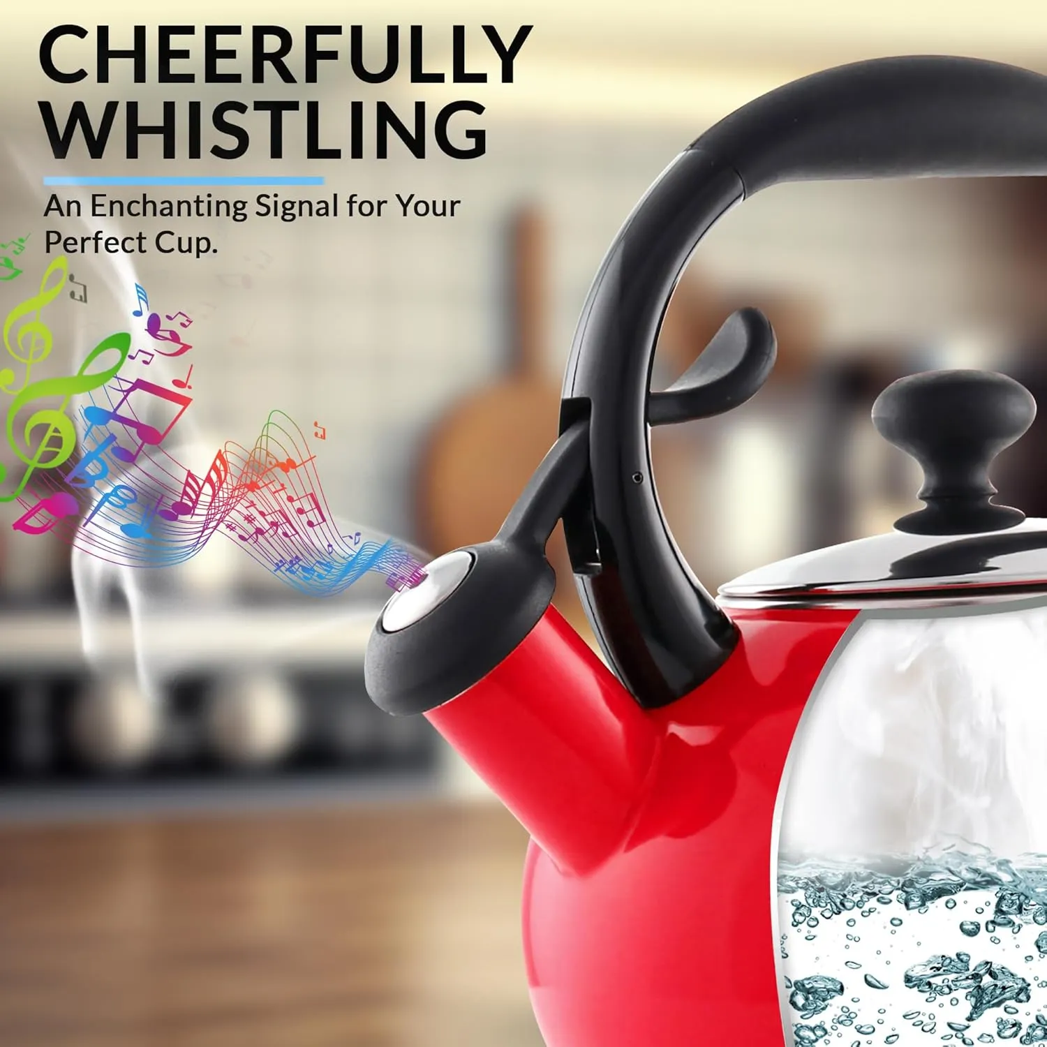 Chantal 1.8 QT Kettle, Buttons Series, Premium Enamel on Carbon Steel, Whistling, Even Heating & Quick Boil (Red)