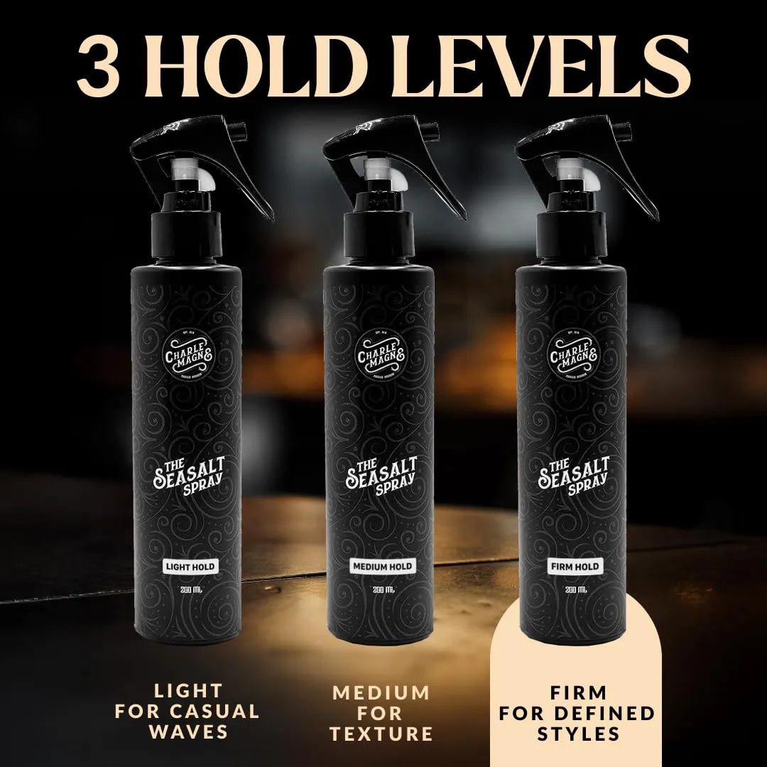 Charlemagne Sea Salt Spray for Men - Firm Hold, 6.76 Fl Oz, 2 Pack - Salt Water Texture Spray for Hair Volume & Beach Wave Curls with Heat Protection - Matte Finish, Made in Germany