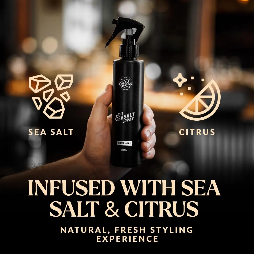 Charlemagne Sea Salt Spray for Men - Firm Hold, 6.76 Fl Oz, 2 Pack - Salt Water Texture Spray for Hair Volume & Beach Wave Curls with Heat Protection - Matte Finish, Made in Germany