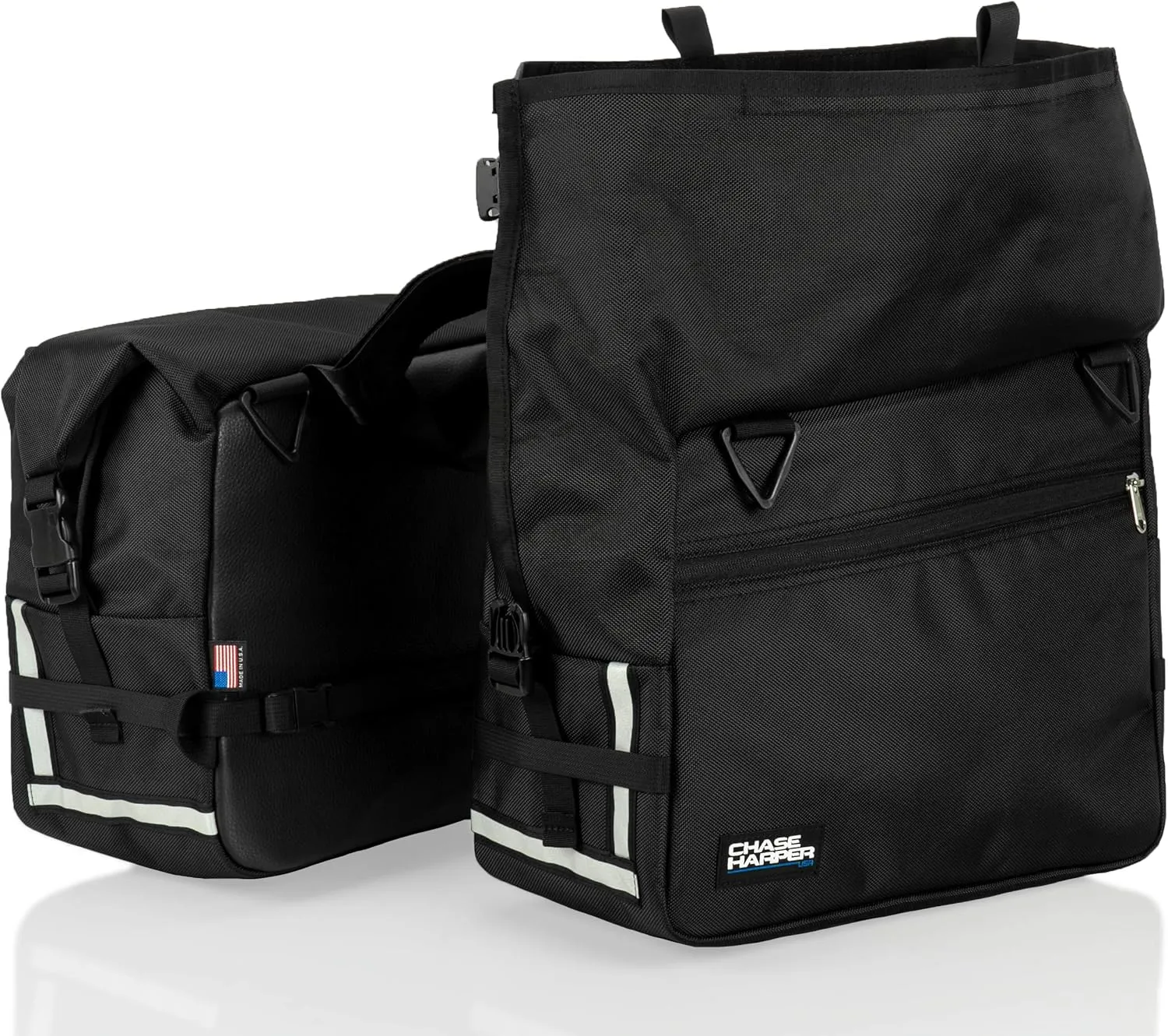 Chase Harper 3850 Roll-Top Saddle Bags - Water-Resistant, Industrial Grade Ballistic Nylon with Anti-Scratch Vinyl on Inward Facing Wall - Universal Fit