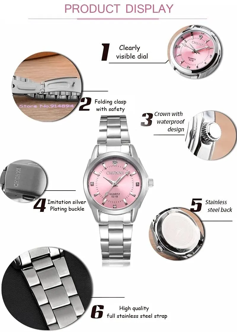 CHENXI Womens Rhinestone Fashion Quartz Watch Ladies Dress Waterproof Stainless Steel Wrist Watches