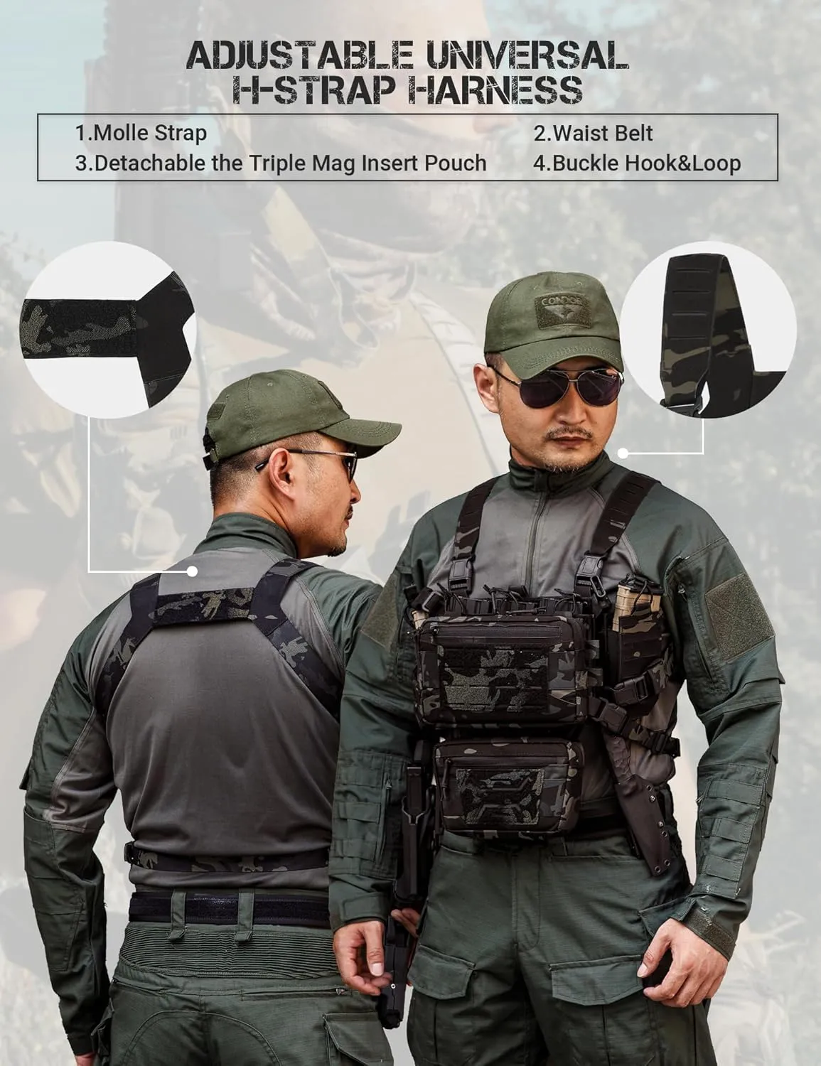 Chest Rig-Tactical Chest Rig，Molle Modular Micro Fight Chest Rigs Adjustable&Detachable with 5.56/7.62 Magazine Pouch