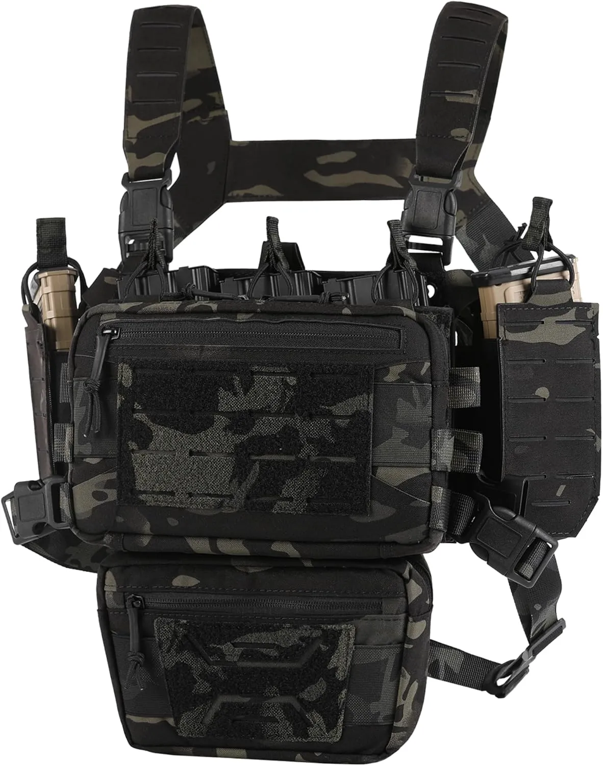 Chest Rig-Tactical Chest Rig，Molle Modular Micro Fight Chest Rigs Adjustable&Detachable with 5.56/7.62 Magazine Pouch