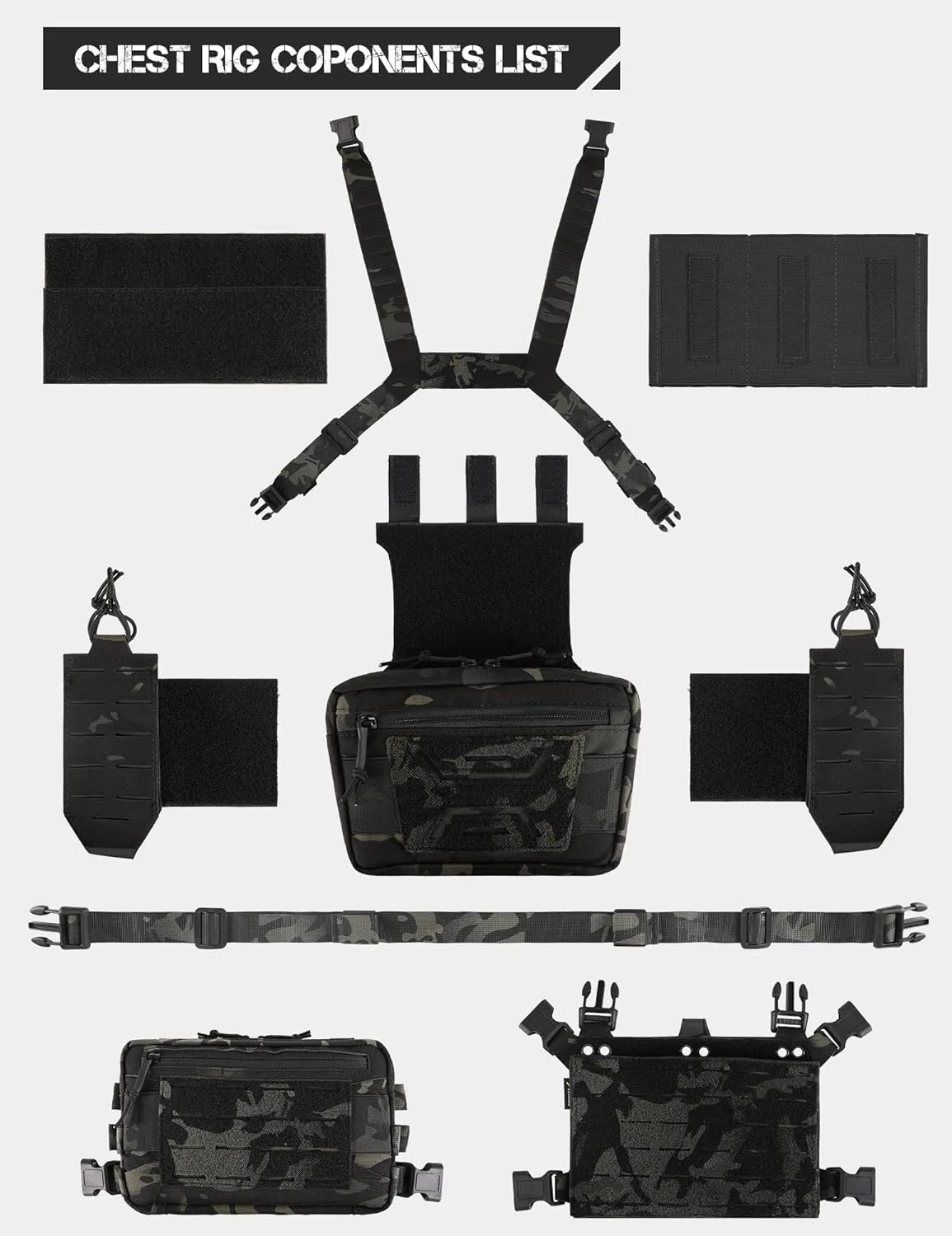 Chest Rig-Tactical Chest Rig，Molle Modular Micro Fight Chest Rigs Adjustable&Detachable with 5.56/7.62 Magazine Pouch