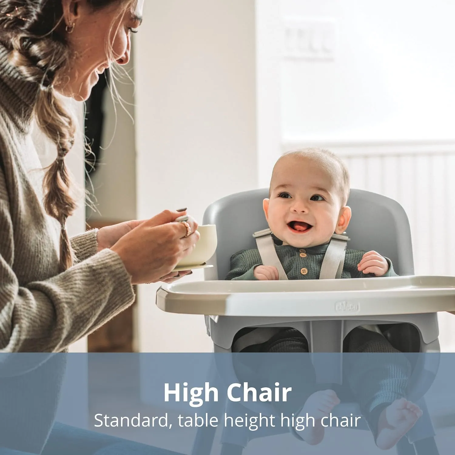 Chicco Zest 4-in-1 Folding High Chair, Feeding Chair, Toddler Chair and Youth Stool, Multi-Use Easy Clean High Chair | Capri/Blue