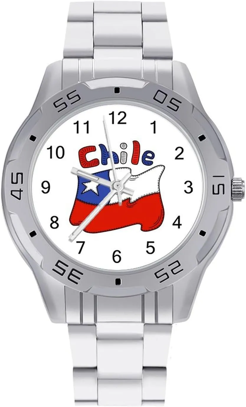 Chilean Flag Chile Simple Stainless Steel Band Business Watch Dress Wrist Unique Luxury Work Casual Waterproof Watches
