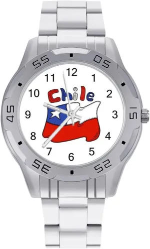 Chilean Flag Chile Simple Stainless Steel Band Business Watch Dress Wrist Unique Luxury Work Casual Waterproof Watches