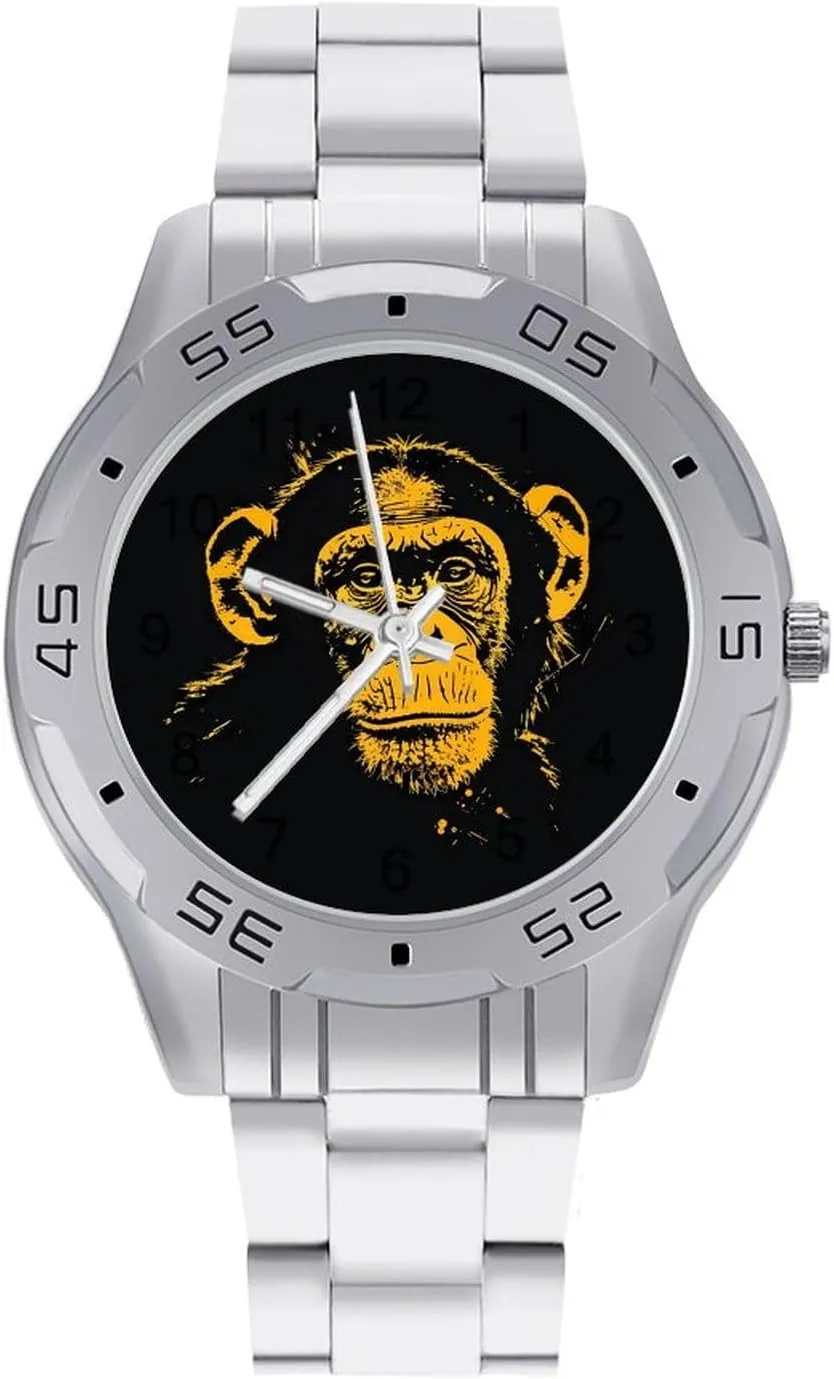 Chimp Monkeys Face Simple Stainless Steel Band Business Watch Dress Wrist Unique Luxury Work Casual Waterproof Watches