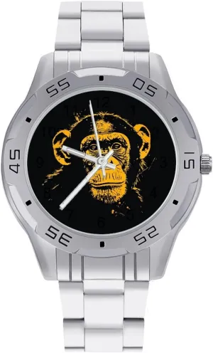 Chimp Monkeys Face Simple Stainless Steel Band Business Watch Dress Wrist Unique Luxury Work Casual Waterproof Watches