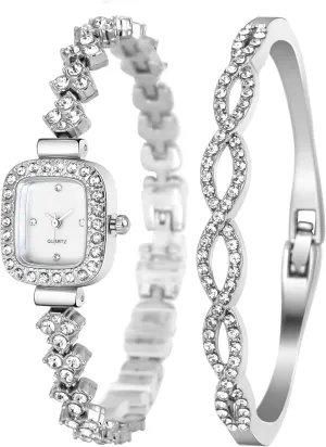 Clastyle Women's Rhinestone Watches with Silver Stainless Steel Strap Thin Watch Gift