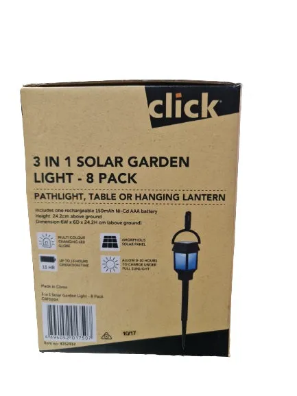 Click 3 in 1 Solar Garden Light CBF0204 - 8 Pack
