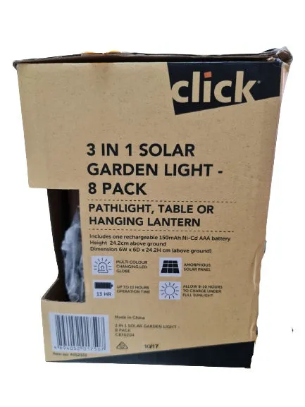 Click 3 in 1 Solar Garden Light CBF0204 - 8 Pack