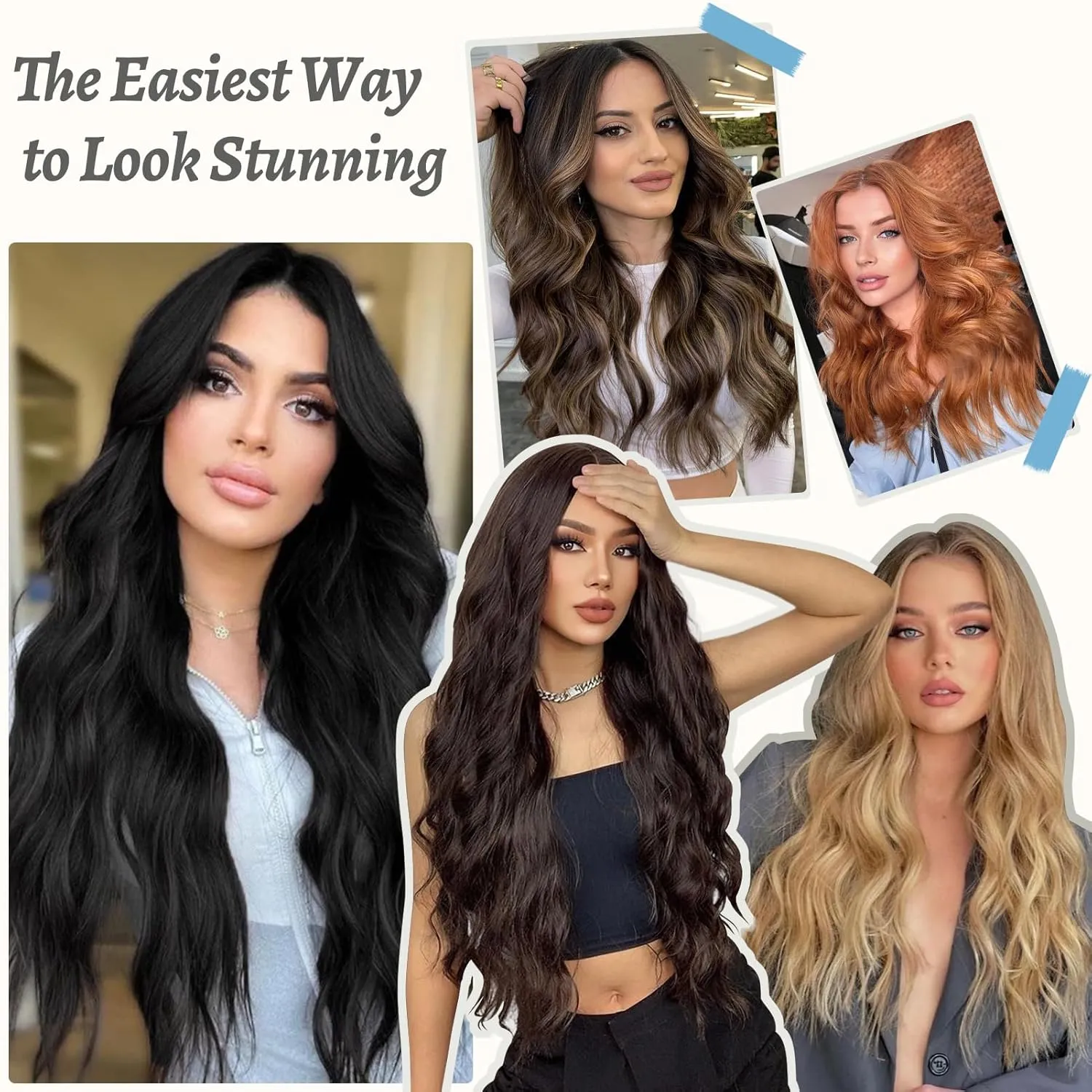 Clip in Hair Extensions 24 Inch 8PCS Ash Blonde Mix Light Brown Long Wavy Synthetic Hair Extensions Clip ins Thick Double Weft Hair Clip Extensions for Women