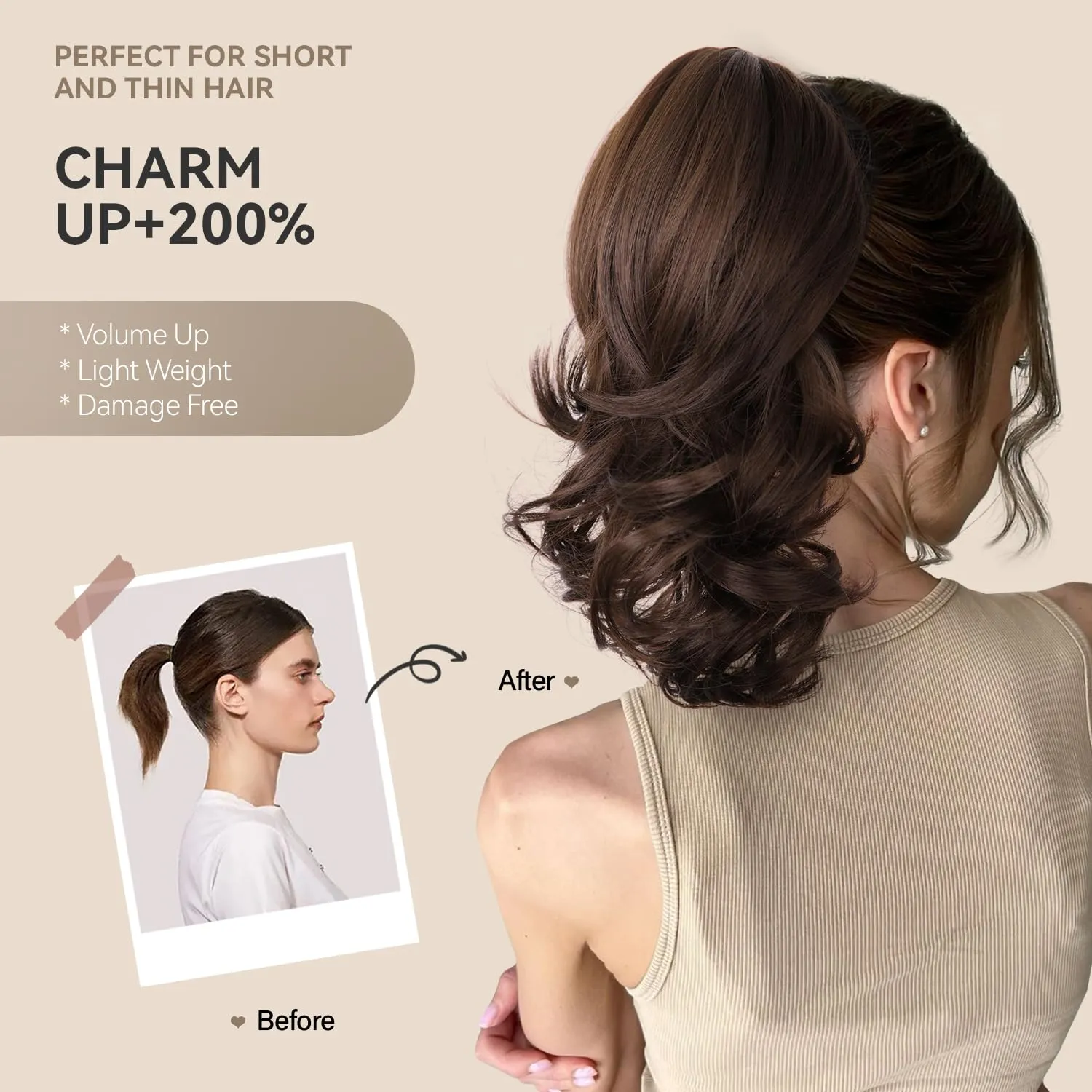 Clip in Ponytail for Women - 14 Inch Curly Ponytail Extension, Wavy Pony Tails Hair Extensions, Synthetic Hair Extensions Ponytail, Natural Hair Pieces for Women (Color: Black Brown)
