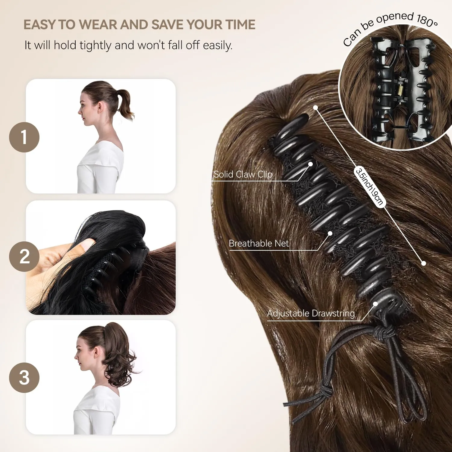 Clip in Ponytail for Women - 14 Inch Curly Ponytail Extension, Wavy Pony Tails Hair Extensions, Synthetic Hair Extensions Ponytail, Natural Hair Pieces for Women (Color: Black Brown)