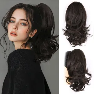 Clip in Ponytail for Women - 14 Inch Curly Ponytail Extension, Wavy Pony Tails Hair Extensions, Synthetic Hair Extensions Ponytail, Natural Hair Pieces for Women (Color: Black Brown)