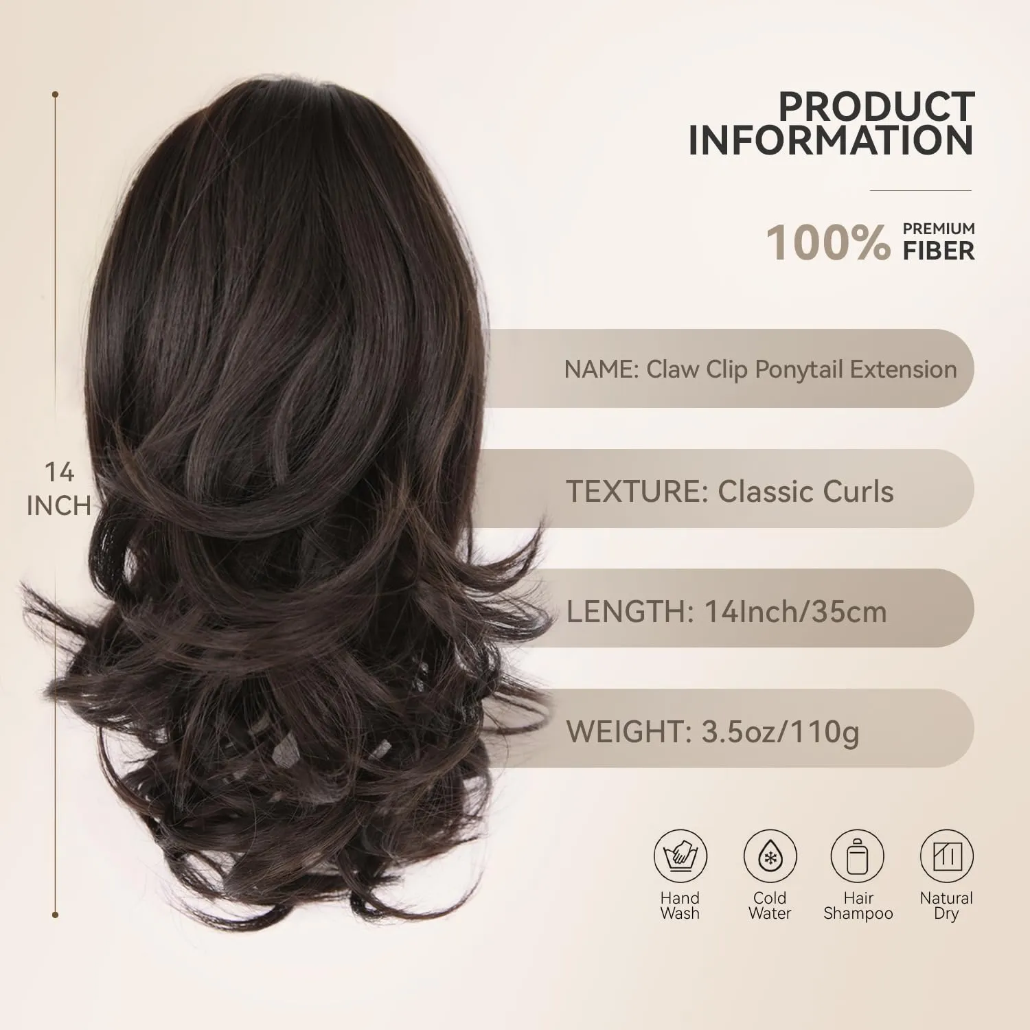 Clip in Ponytail for Women - 14 Inch Curly Ponytail Extension, Wavy Pony Tails Hair Extensions, Synthetic Hair Extensions Ponytail, Natural Hair Pieces for Women (Color: Black Brown)