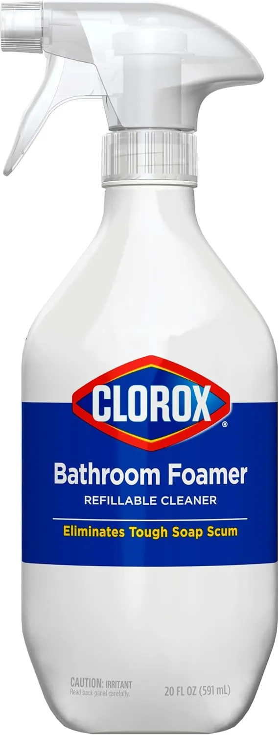 Clorox Bathroom Foamer Refillable Cleaner, Household Essentials, 1 Bottle and 3 Refill, Rain Clean, 1.13 Fl Oz