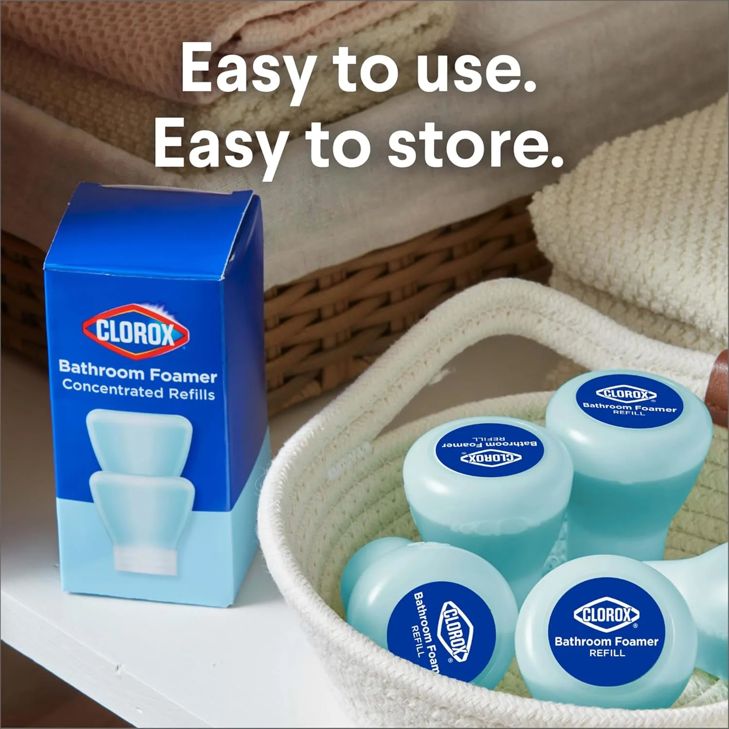 Clorox Bathroom Foamer Refillable Cleaner, Household Essentials, 1 Bottle and 3 Refill, Rain Clean, 1.13 Fl Oz
