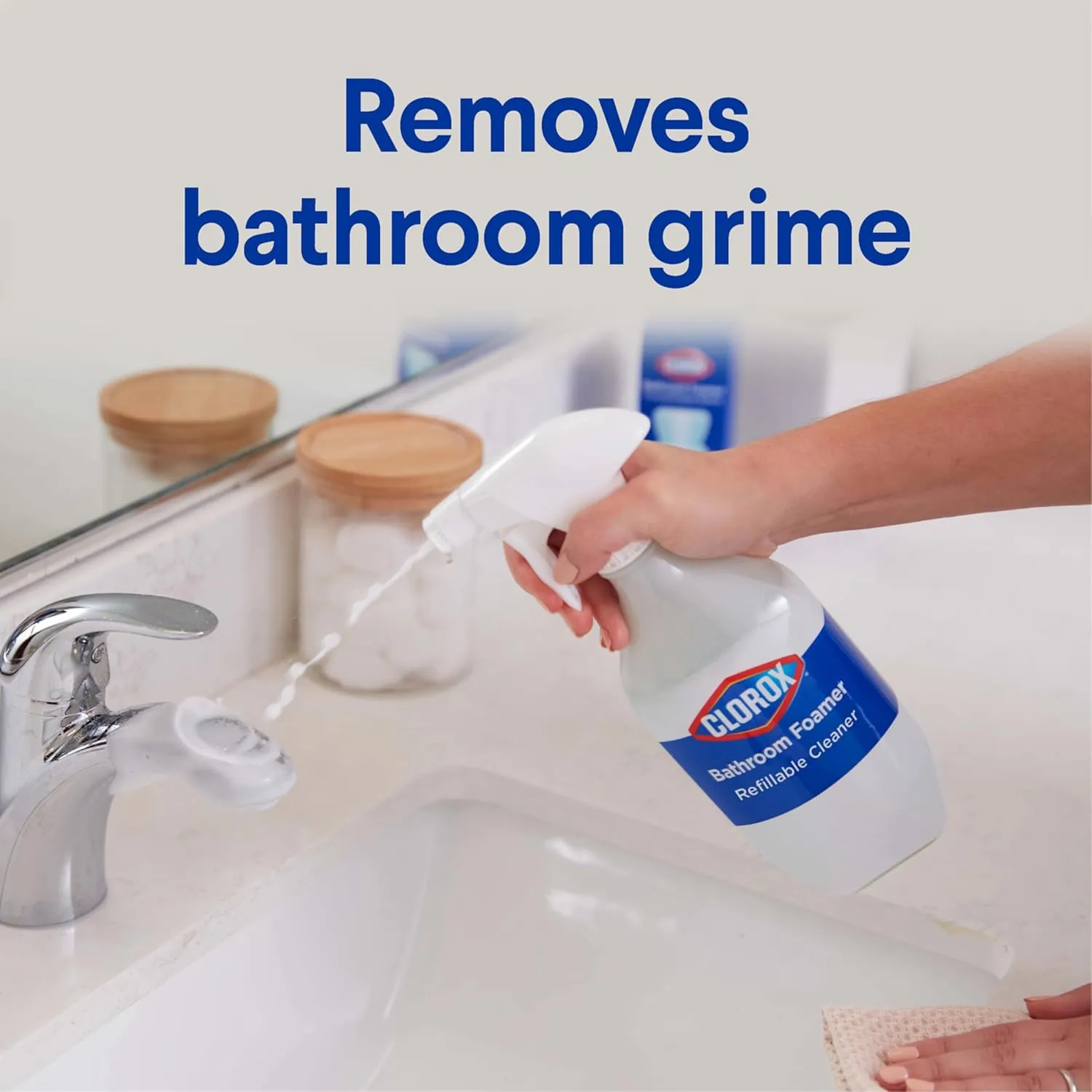 Clorox Bathroom Foamer Refillable Cleaner, Household Essentials, 1 Bottle and 3 Refill, Rain Clean, 1.13 Fl Oz