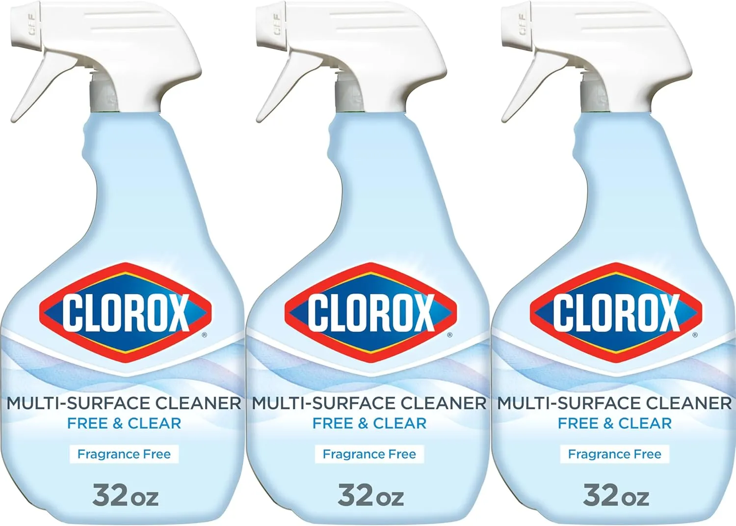 Clorox Free & Clear Multi Surface Cleaner, Spray Bottle, Fragrance Free, 32 Fluid Ounces, Pack of 3