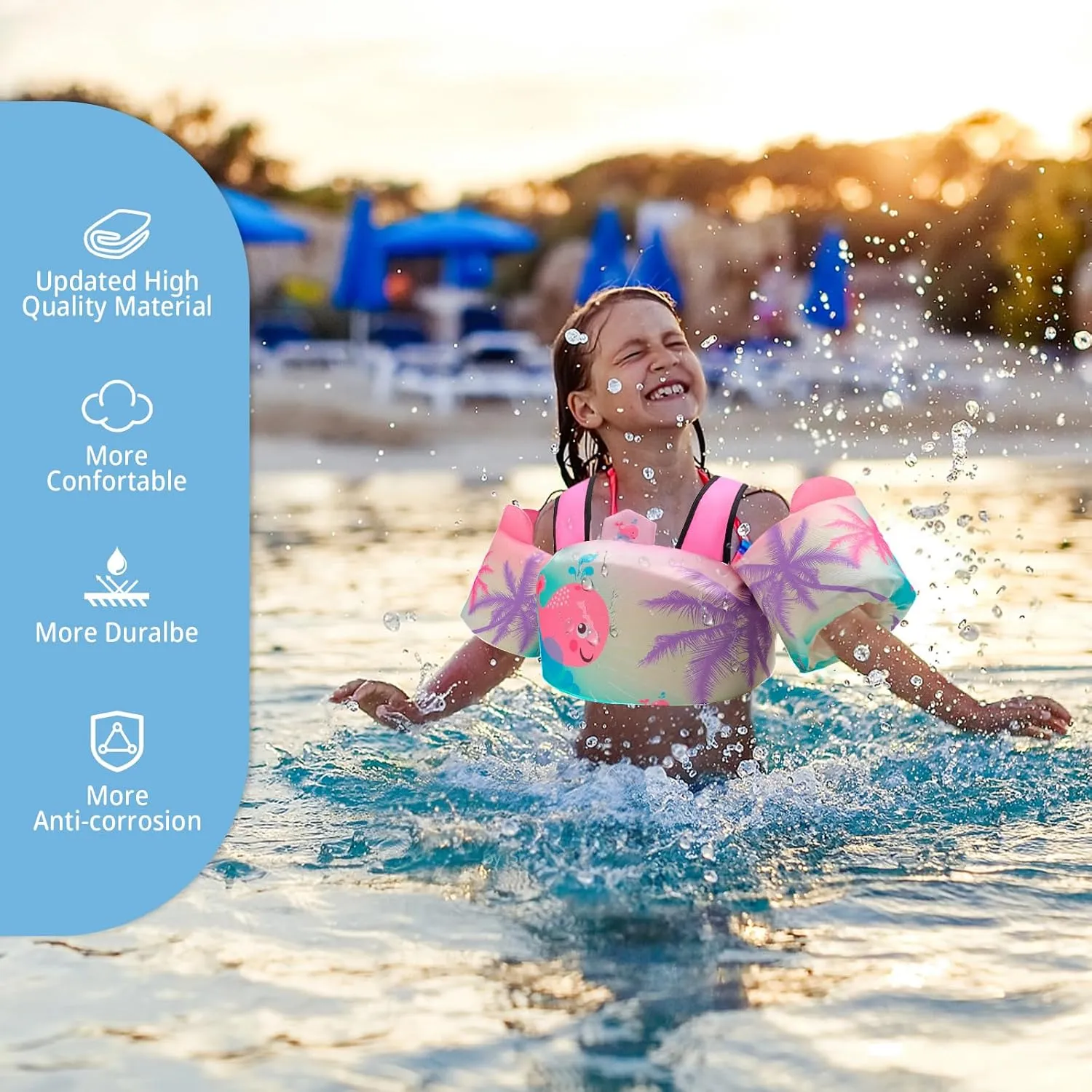 Coast Guard Approved UL Kids Swim Vest for Children Learn Swimming Training Toddler Floaties with Adjustable Non-Slip Buckle Shoulder Harness Arm Wings for 22-66 lbs Boys/Girls Beach
