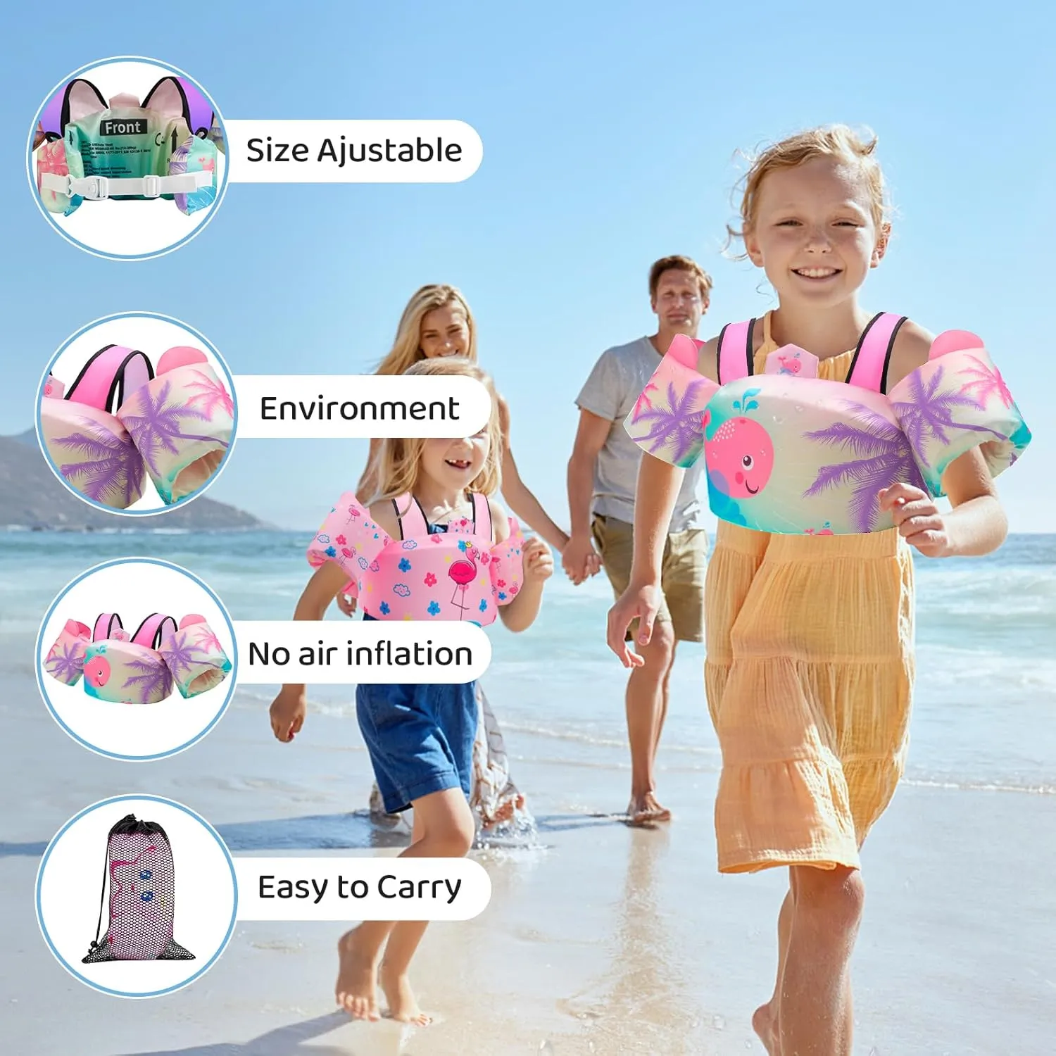 Coast Guard Approved UL Kids Swim Vest for Children Learn Swimming Training Toddler Floaties with Adjustable Non-Slip Buckle Shoulder Harness Arm Wings for 22-66 lbs Boys/Girls Beach