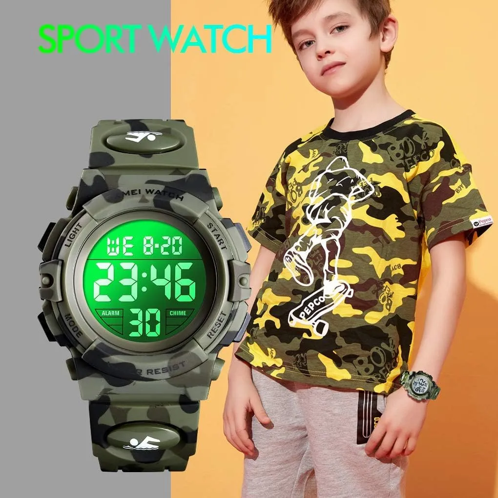 cofuo Kids Digital Sports Watch for Boys Girls, Boy Waterproof Casual Electronic Analog Quartz 7 Colorful Led Watches with Alarm Stopwatch Silicone Band Luminous Wristatches