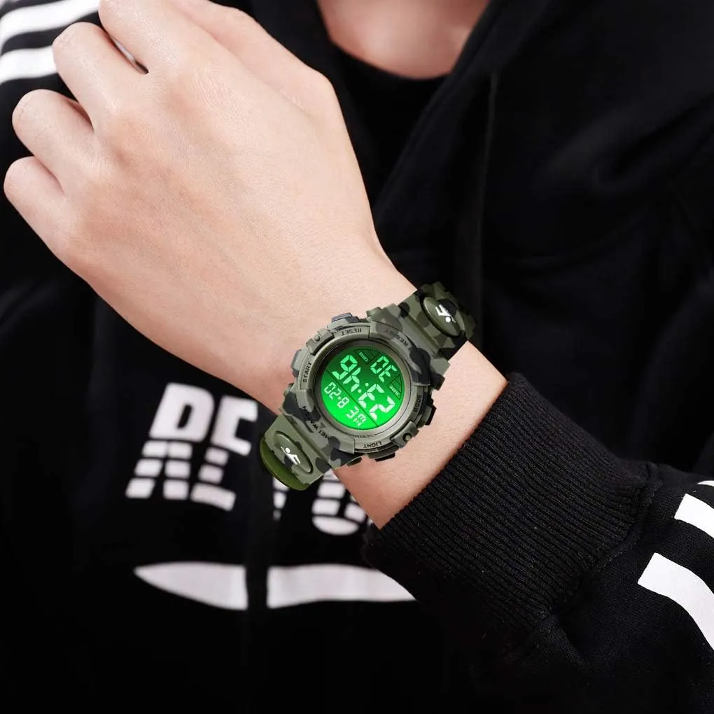 cofuo Kids Digital Sports Watch for Boys Girls, Boy Waterproof Casual Electronic Analog Quartz 7 Colorful Led Watches with Alarm Stopwatch Silicone Band Luminous Wristatches