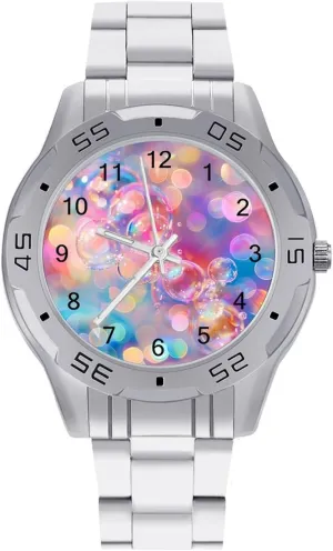 Colorful Bubbles Magic Simple Stainless Steel Band Business Watch Dress Wrist Unique Luxury Work Casual Waterproof Watches