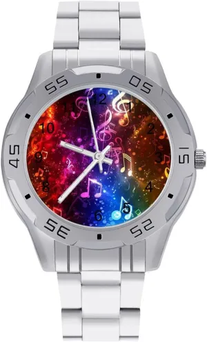 Colorful Music Notes Gradient Simple Stainless Steel Band Business Watch Dress Wrist Unique Luxury Work Casual Waterproof Watches