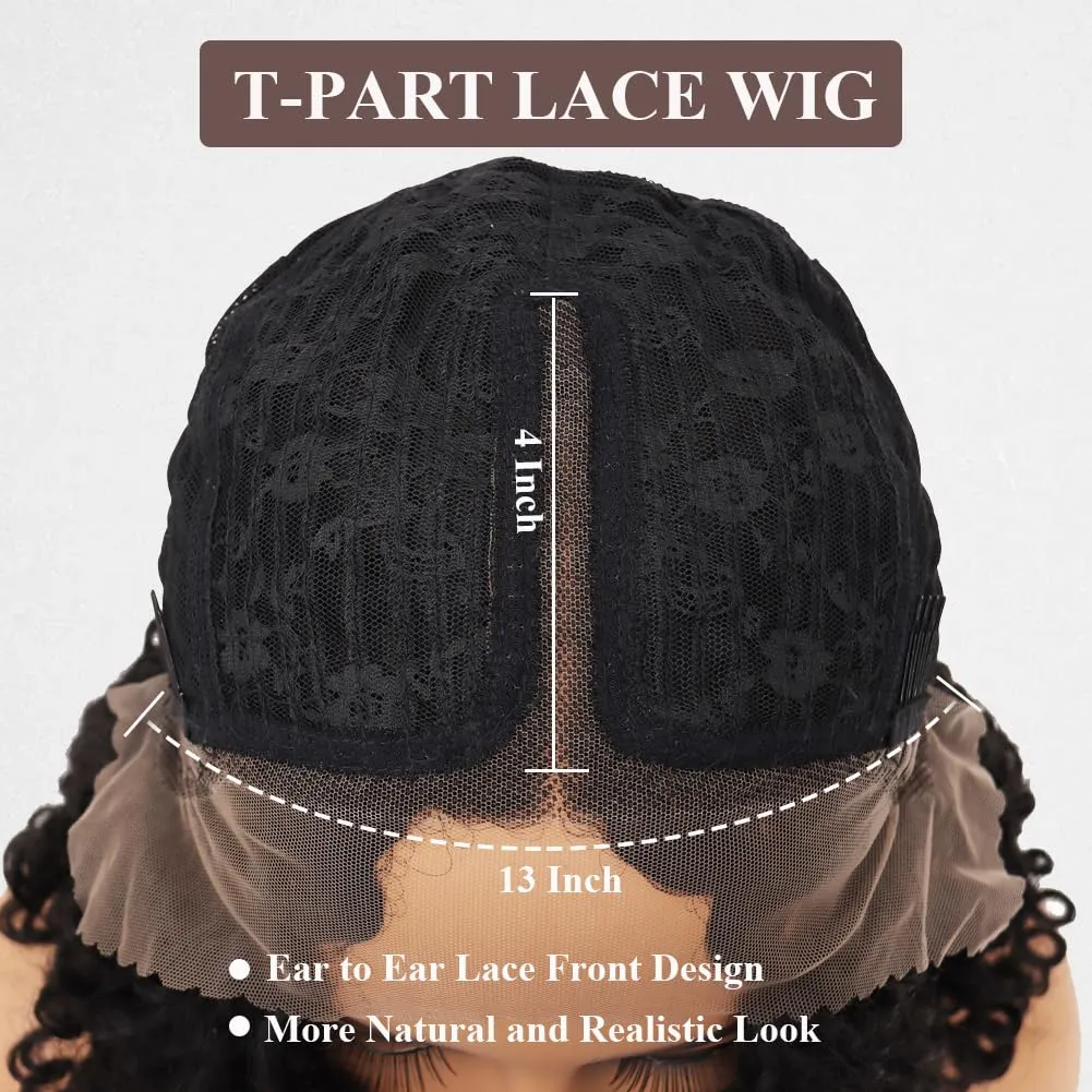 Colorful Queen Curly Lace Front Wig Curly Wigs for Black Women Synthetic Lace Front Wig 14 Inch Short Glueless Kinky Curly Wigs Ombre Burgundy and Black Deep Wave Wig