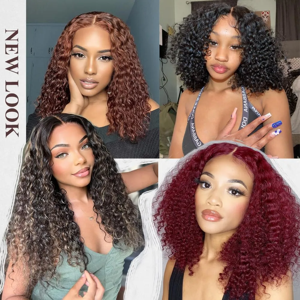 Colorful Queen Curly Lace Front Wig Curly Wigs for Black Women Synthetic Lace Front Wig 14 Inch Short Glueless Kinky Curly Wigs Ombre Burgundy and Black Deep Wave Wig