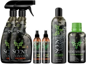 Combo Package - Natural Earth - 16oz Spray x 2, 4oz Spray x 2, Laundry Detergent, Body Wash and Shampoo - Hunting Scent Eliminator - Scent Away for Hunting and Camping