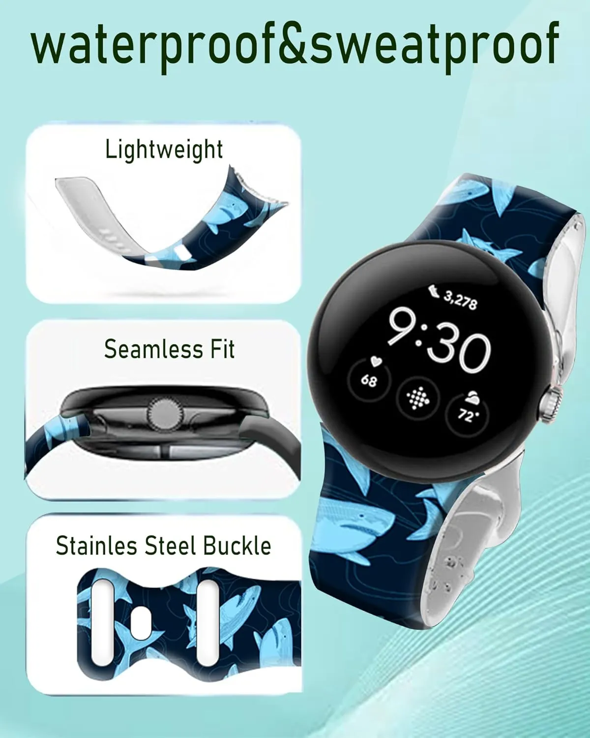 Compatible with Pixel Watch 3 41mm,Pixel Watch 2/1 Band for Women Men,Soft Silicone Sport Adjustable Replacement Strap for Pixel Watch 3/2/1 Accessories