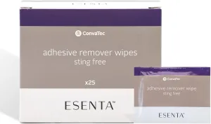 ConvaTec ESENTA Adhesive Remover Wipes for Around Stomas and Wounds, Sting Free, Alcohol Free, 25ct Box (Pack of 1)