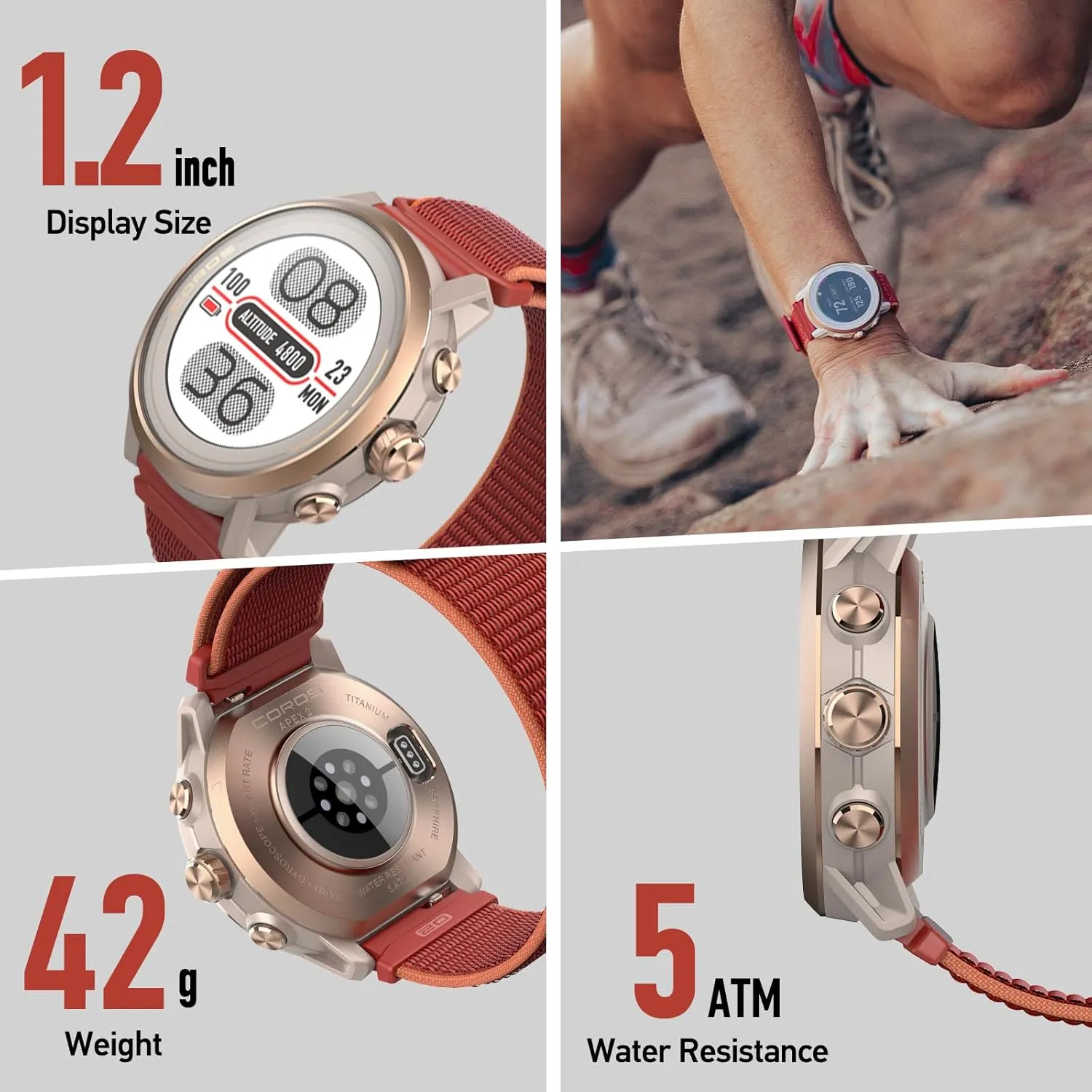COROS APEX 2 GPS Outdoor Watch,1.2" Sapphire Screen,14 Days/40 Hours Battery Life, 5 Satellite Systems, Offline Maps, Heart Rate Monitor, Music, Multisport, Training Plan and Workout-Dusty Pink
