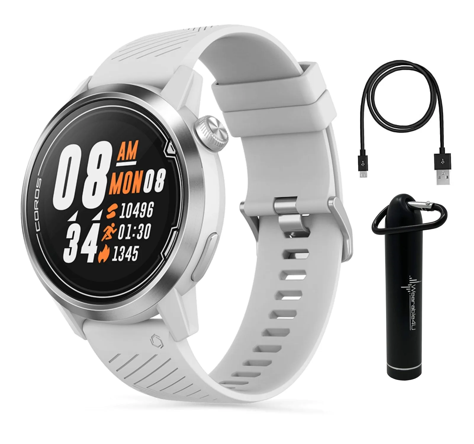 Coros APEX Premium MultiSport GPS Watch (White, 46mm) w/ HRM, 35h Full GPS Battery, Sapphire Glass, Barometer  2200 mAh Power Bank Bundle