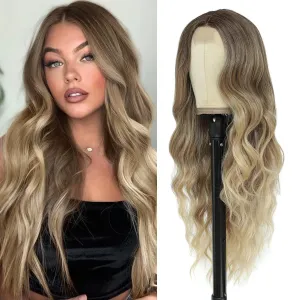 Cosplay Long Ombre Blonde Wig 26 Inch Middle Part Synthetic Wig Realistic Gifts Party Wigs for Women Daily Use Colorful Wigs (Ombre Blonde)
