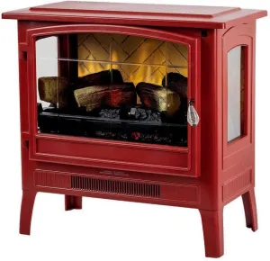 Country Living Infrared Freestanding Electric Fireplace Stove Heater in Deep Red | Provides Supplemental Zone Heat with Remote, Multiple Flame Colors, Metal Design with Faux Wooden Logs