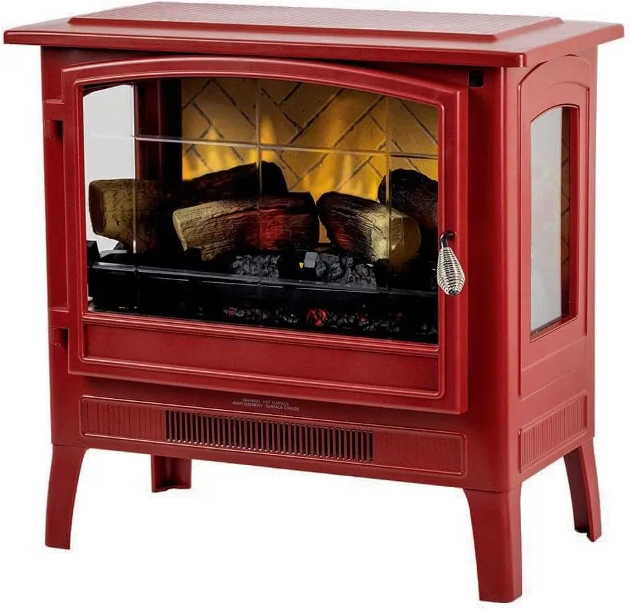 Country Living Infrared Freestanding Electric Fireplace Stove Heater in Deep Red | Provides Supplemental Zone Heat with Remote, Multiple Flame Colors, Metal Design with Faux Wooden Logs
