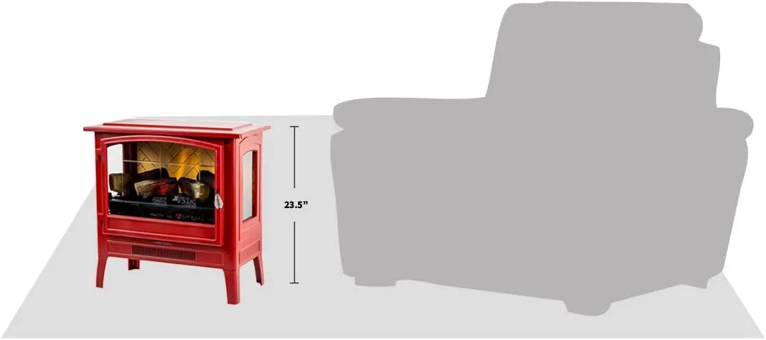 Country Living Infrared Freestanding Electric Fireplace Stove Heater in Deep Red | Provides Supplemental Zone Heat with Remote, Multiple Flame Colors, Metal Design with Faux Wooden Logs