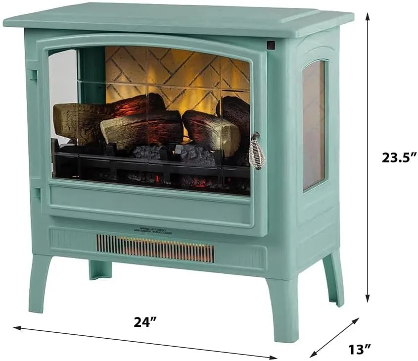 Country Living Infrared Freestanding Electric Fireplace Stove Heater in Mineral Blue | Multiple Flame Colors, Metal Design with Faux Wooden Logs | Alexa/WiFi Enabled, Remote Control