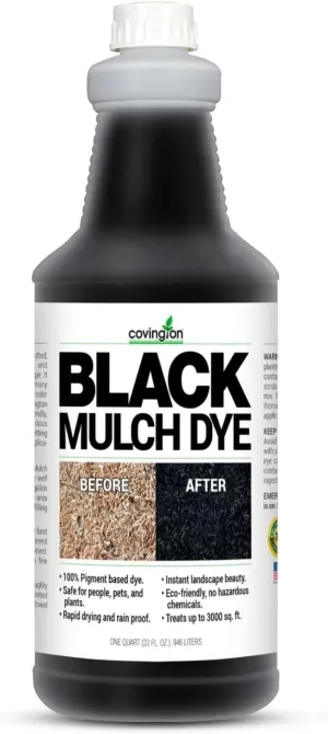 Covington Black Mulch Dye for Landscaping, Rich Black Mulch Spray Concentrate, Just Mix with Water and Spray Wood Mulch Beds. Covers Over 3,000 Square Feet