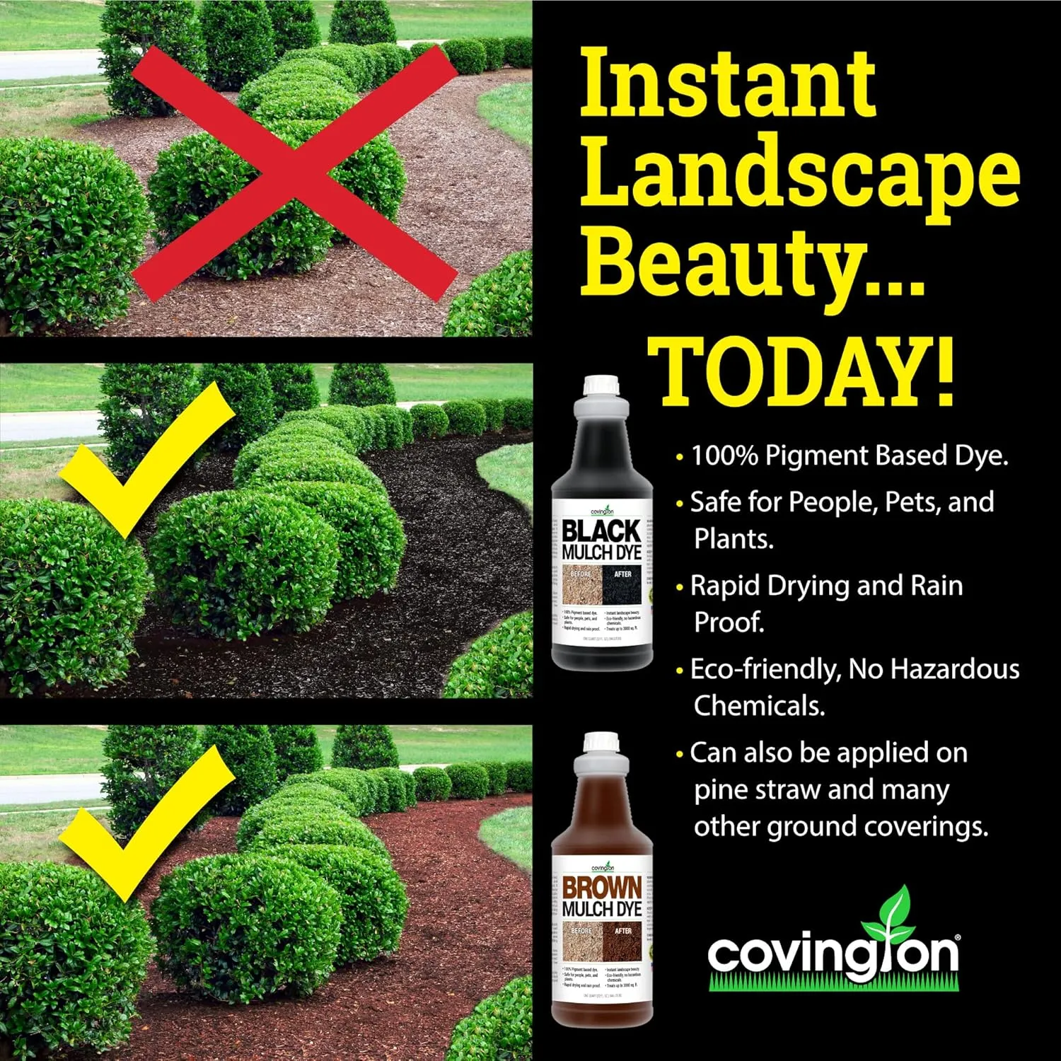 Covington Black Mulch Dye for Landscaping, Rich Black Mulch Spray Concentrate, Just Mix with Water and Spray Wood Mulch Beds. Covers Over 3,000 Square Feet