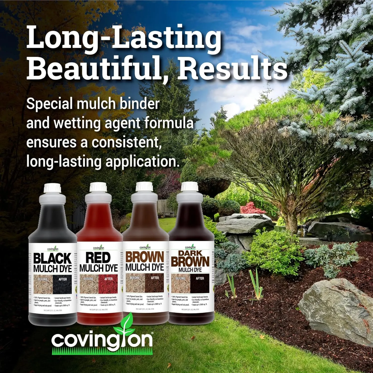 Covington Black Mulch Dye for Landscaping, Rich Black Mulch Spray Concentrate, Just Mix with Water and Spray Wood Mulch Beds. Covers Over 3,000 Square Feet