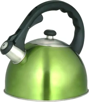Creative Home Satin Splendor 2.8 Quart Stainless Steel Stovetop Whistling Tea Kettle with Aluminum Capsulated Bottom for Even Heat Distribution, Chartreuse