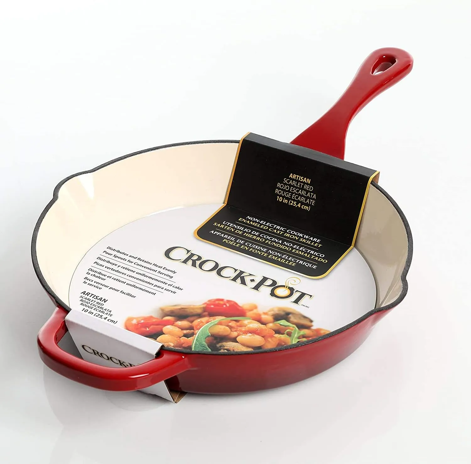 Crock Pot Artisan 10 Inch Enameled Cast Iron Round Skillet, Scarlet Red